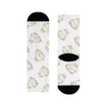 Two socks with cute animal pattern on a white background