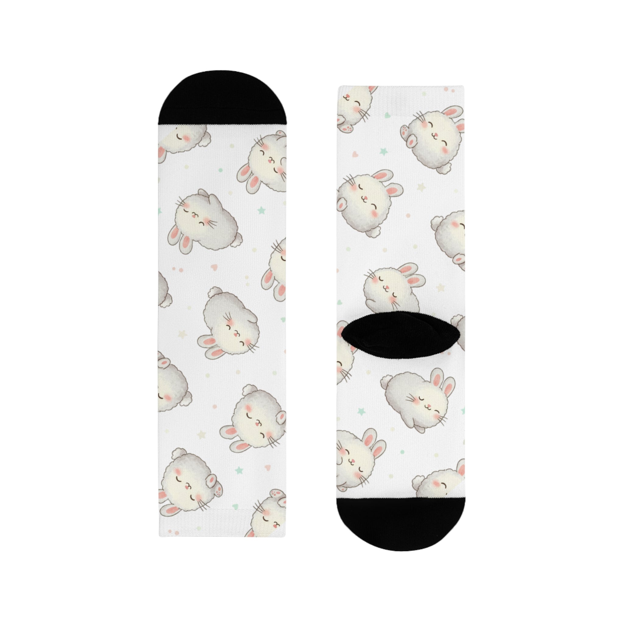 Two socks with cute animal pattern on a white background