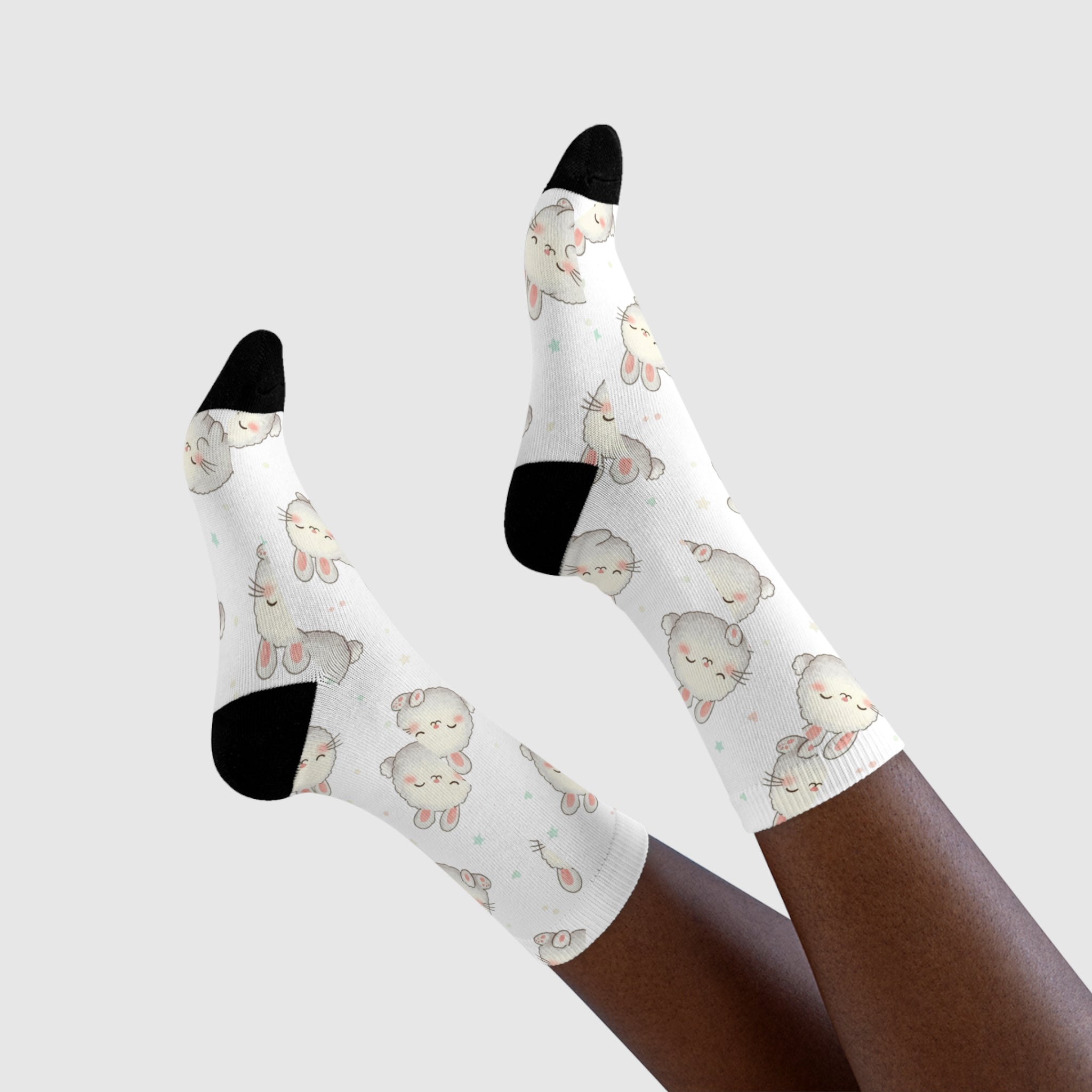 Cute Bunny Pattern Crew socks – Sublimated White Cotton Socks with Adorable Rabbit Faces