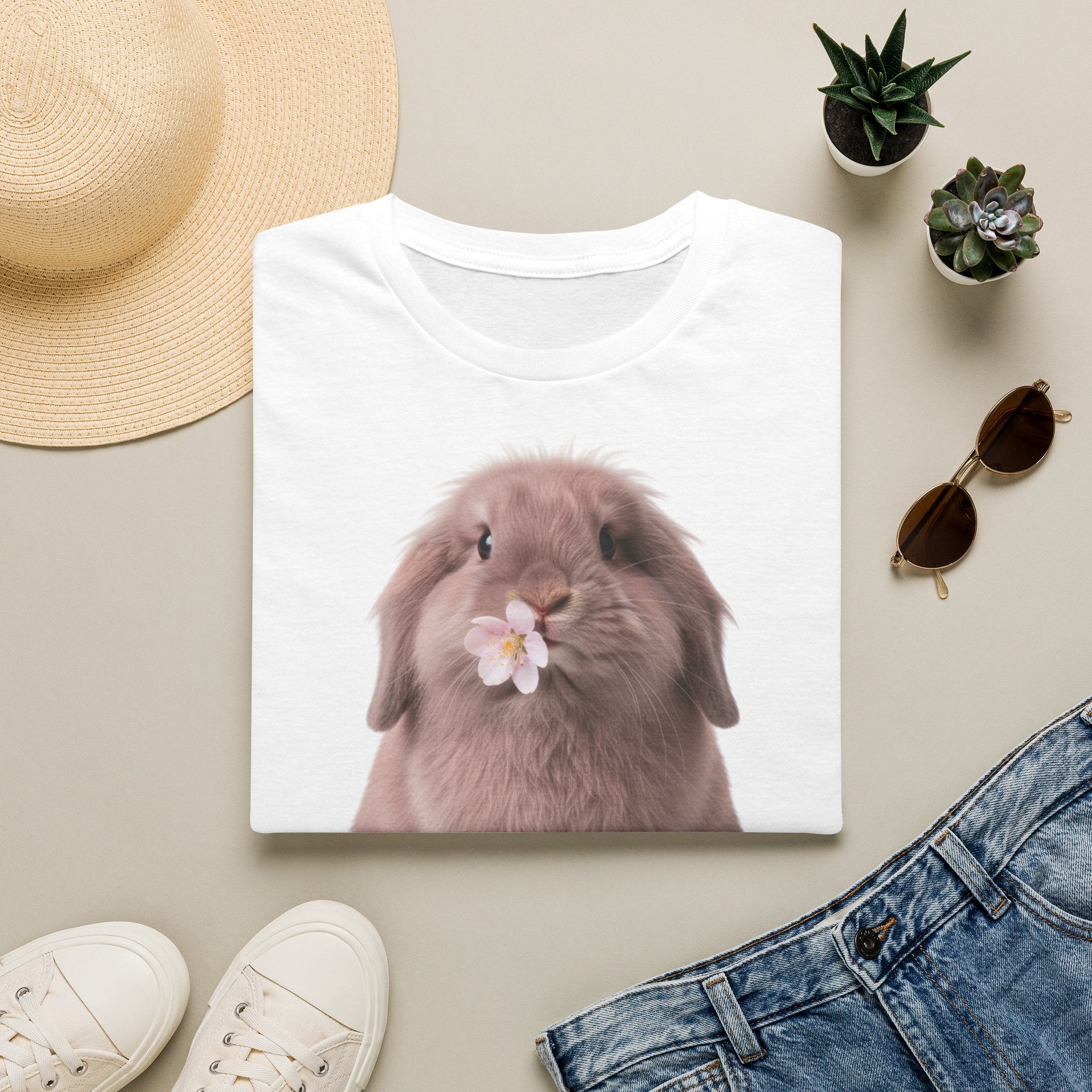 Cute Bunny T-Shirt — Lop Rabbit with Flower Graphic