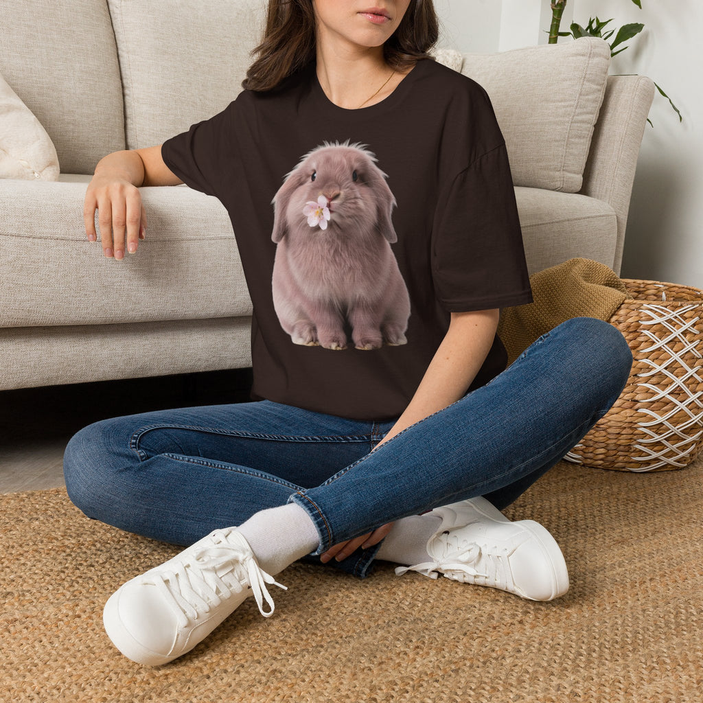 Cute Bunny T-Shirt — Lop Rabbit with Flower Graphic