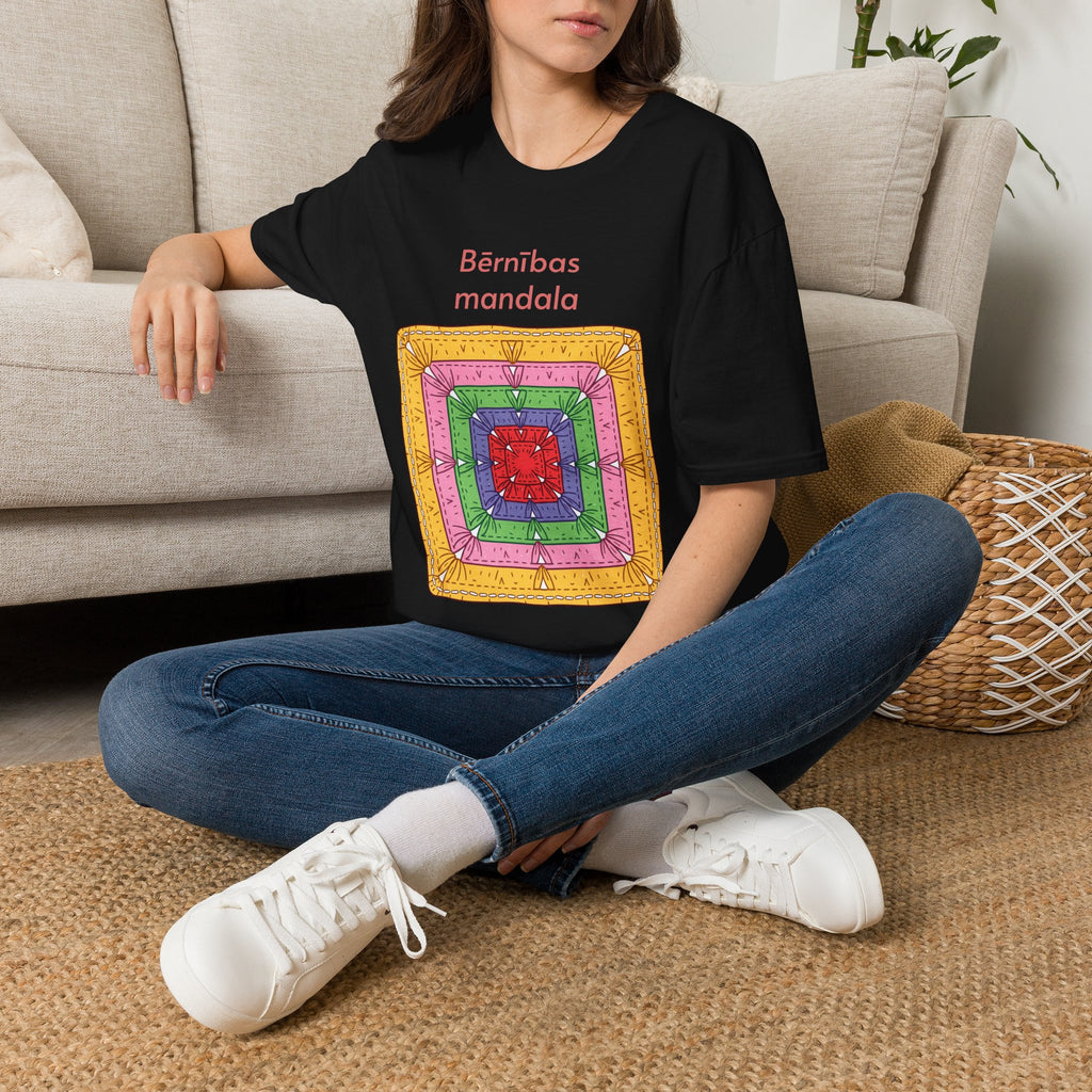 Mandala Graphic T-Shirt — 'Bērnības mandala' Colorful Square Design