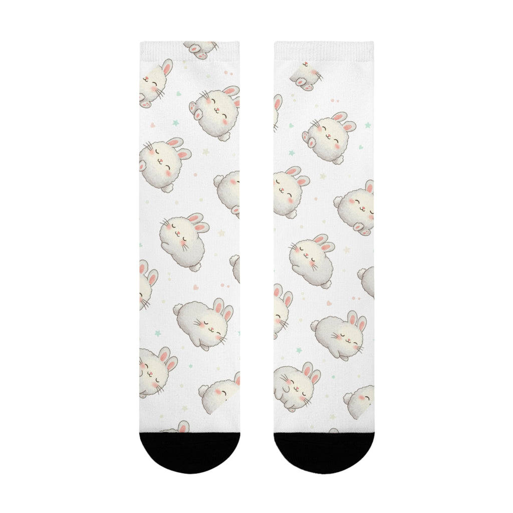 Cute Bunny Pattern Crew socks – Sublimated White Cotton Socks with Adorable Rabbit Faces