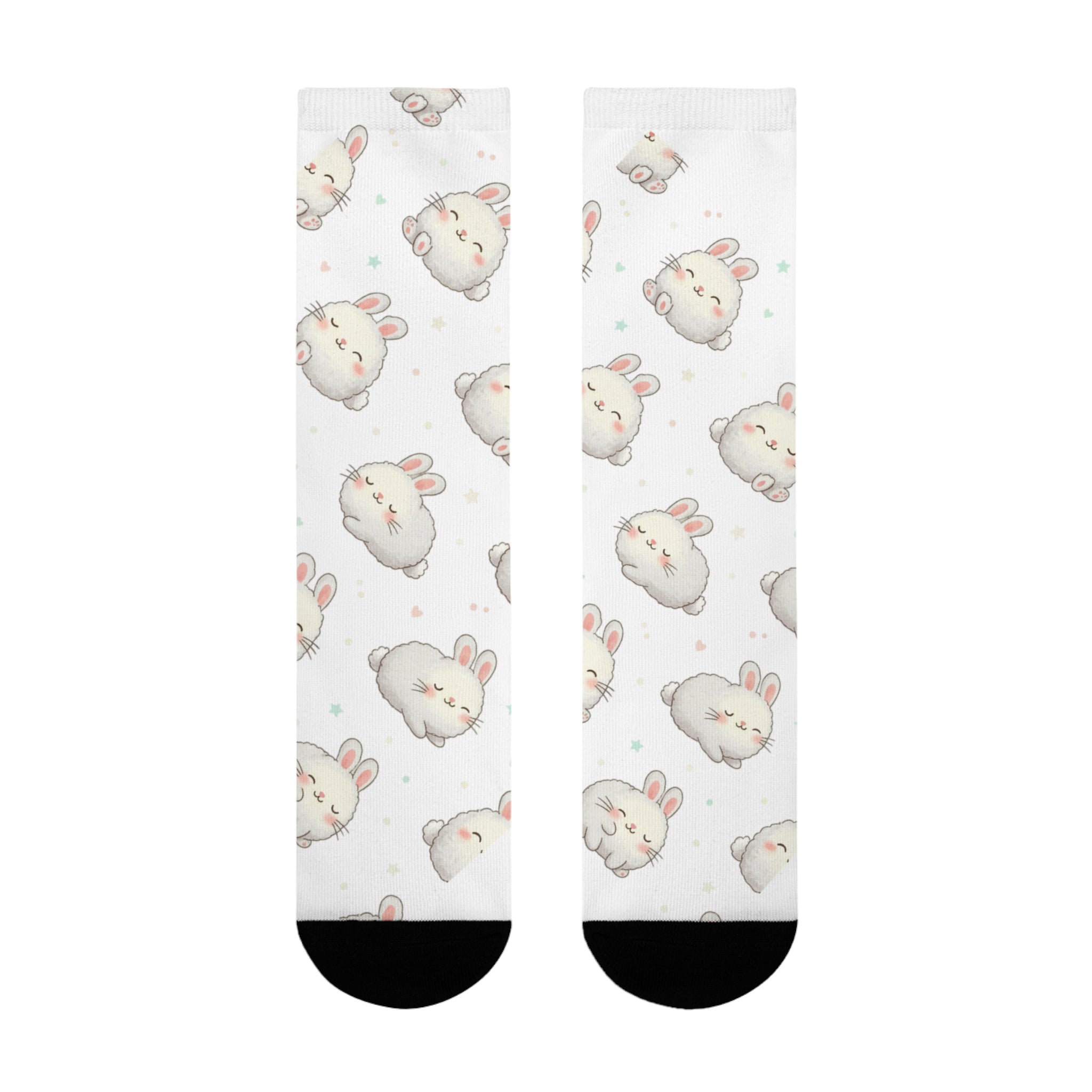 Cute Bunny Pattern Crew socks – Sublimated White Cotton Socks with Adorable Rabbit Faces