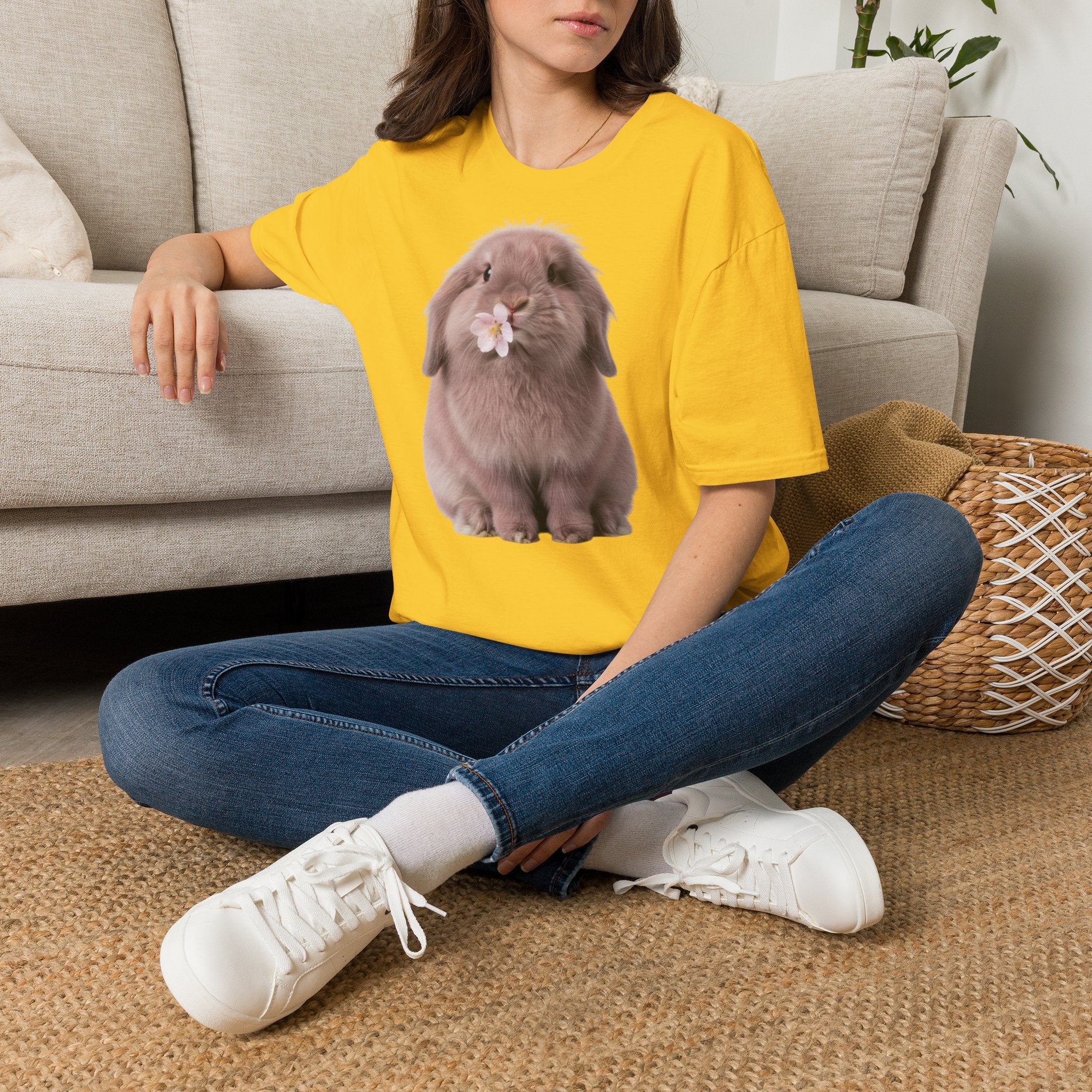 Cute Bunny T-Shirt — Lop Rabbit with Flower Graphic