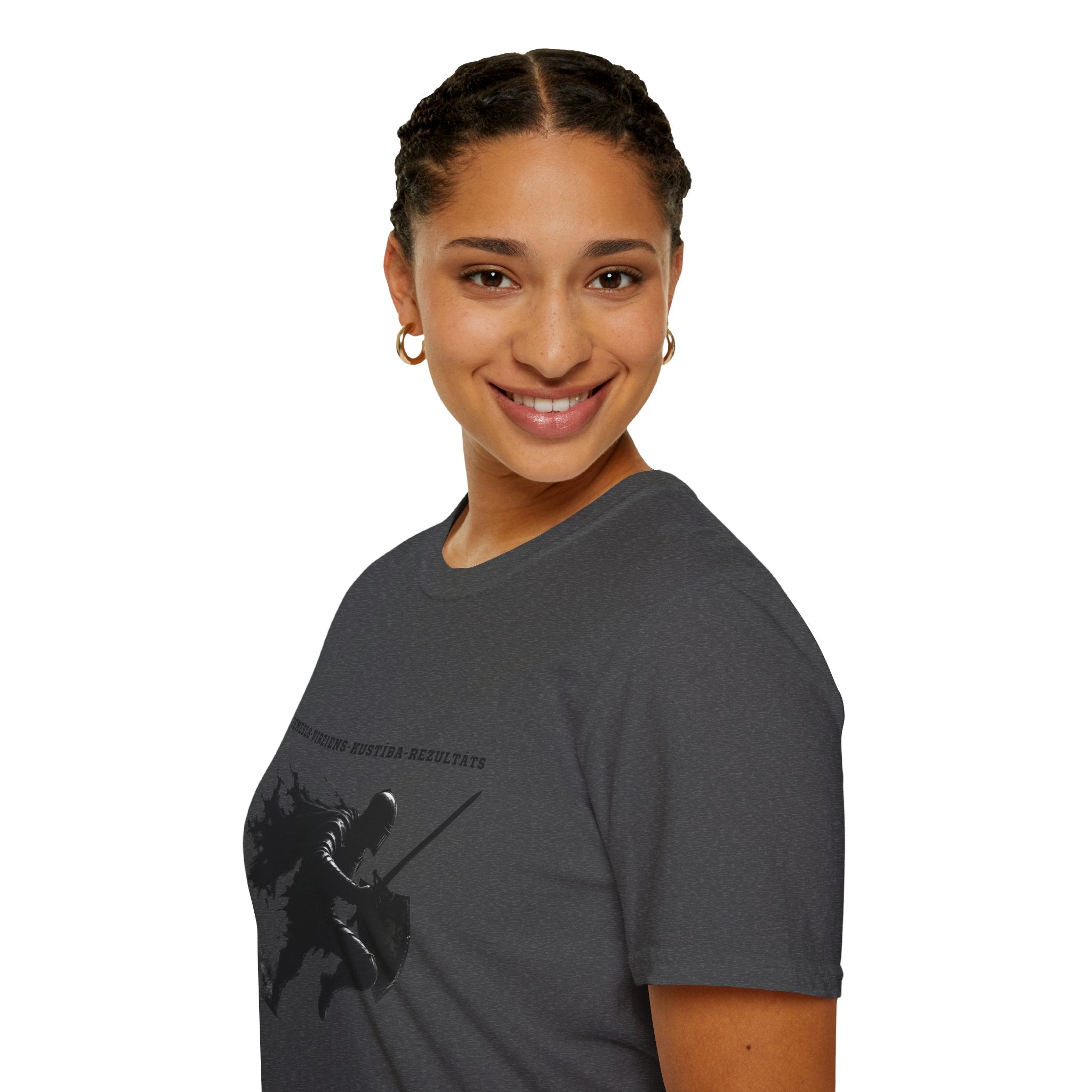 Samurai Silhouette T-Shirt — 'Iemesls‑Virziens‑Kustība‑Rezultāts' Inspirational Graphic Tee