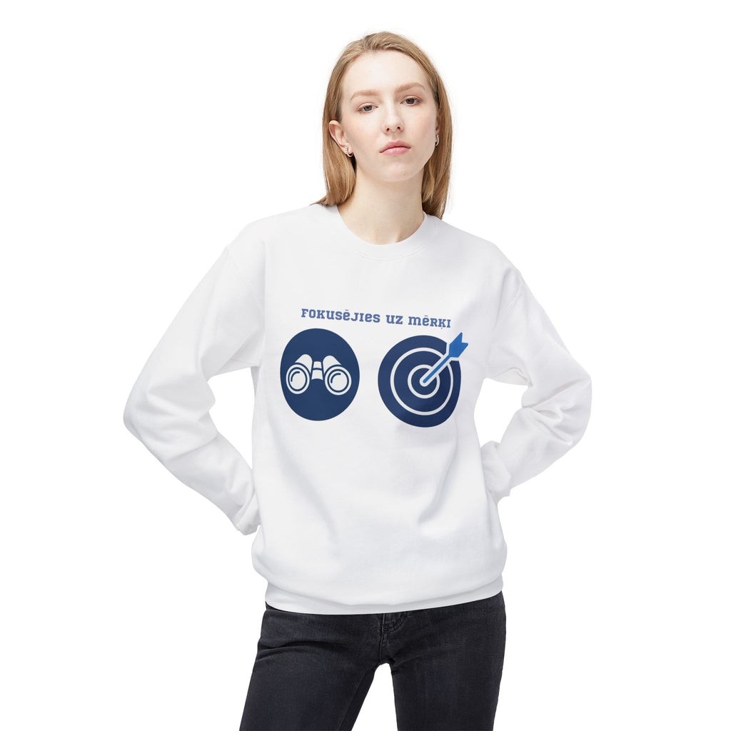 Crewneck Sweatshirt — 'Focus on the Goal' Target & Binoculars Graphic