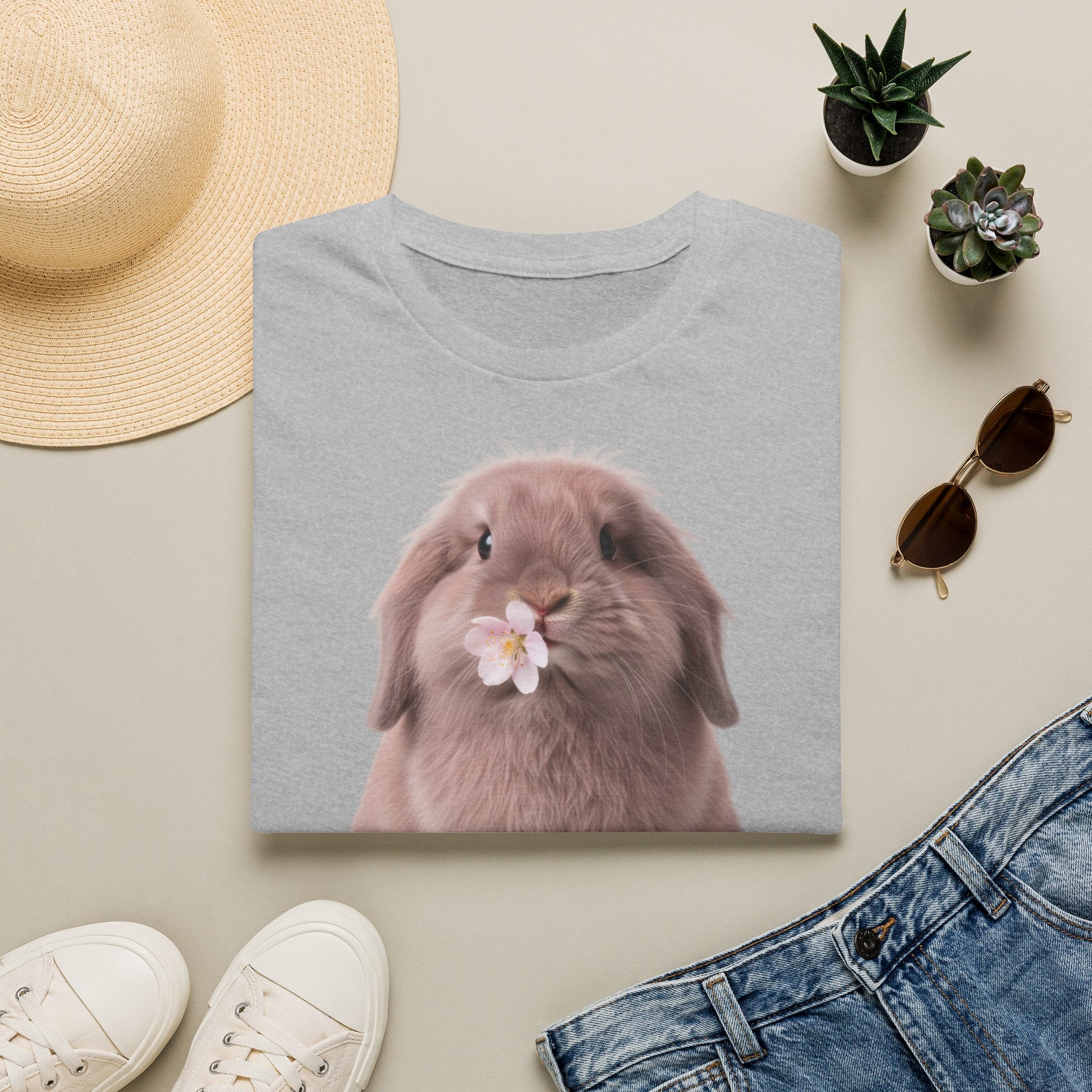 Cute Bunny T-Shirt — Lop Rabbit with Flower Graphic