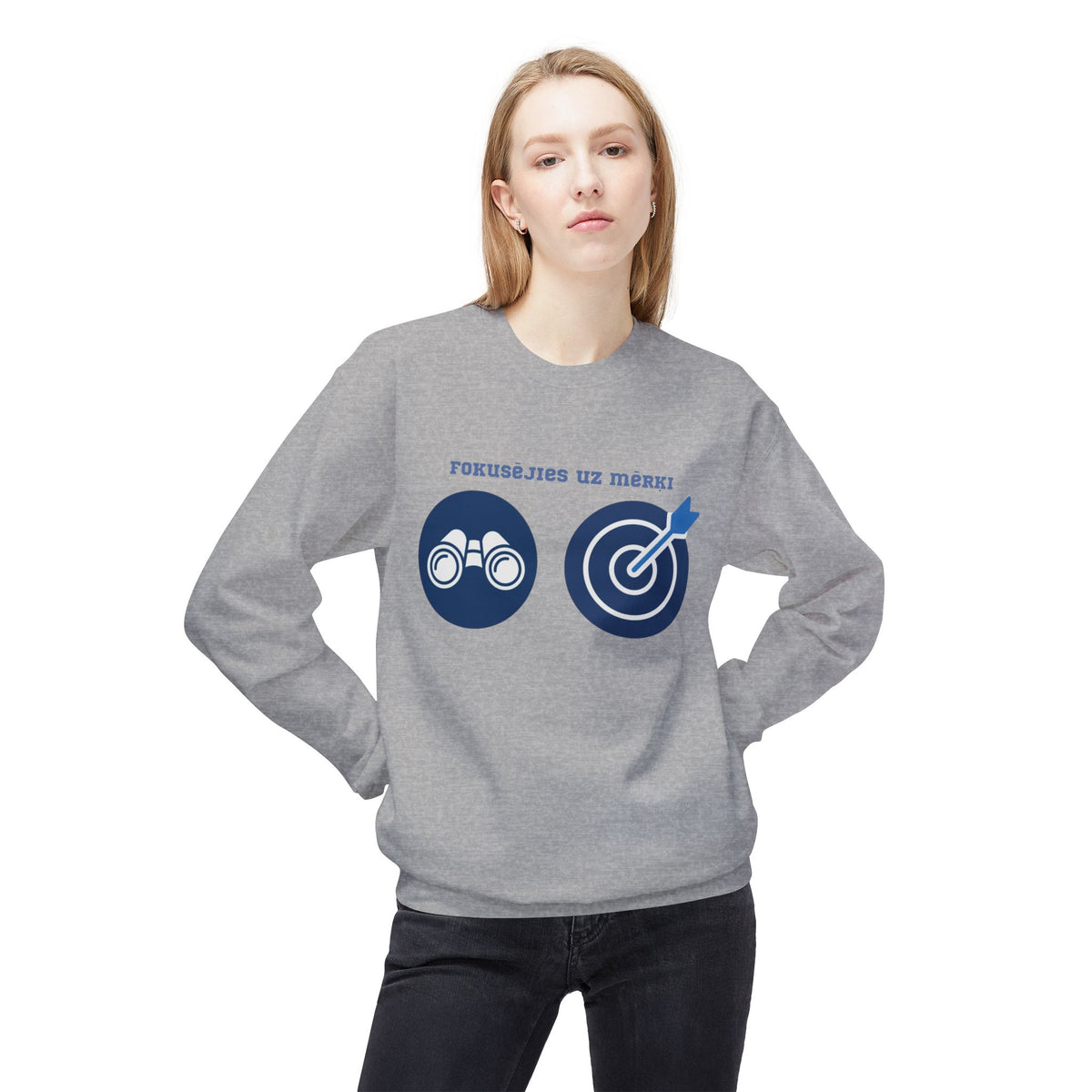 Crewneck Sweatshirt — 'Focus on the Goal' Target & Binoculars Graphic