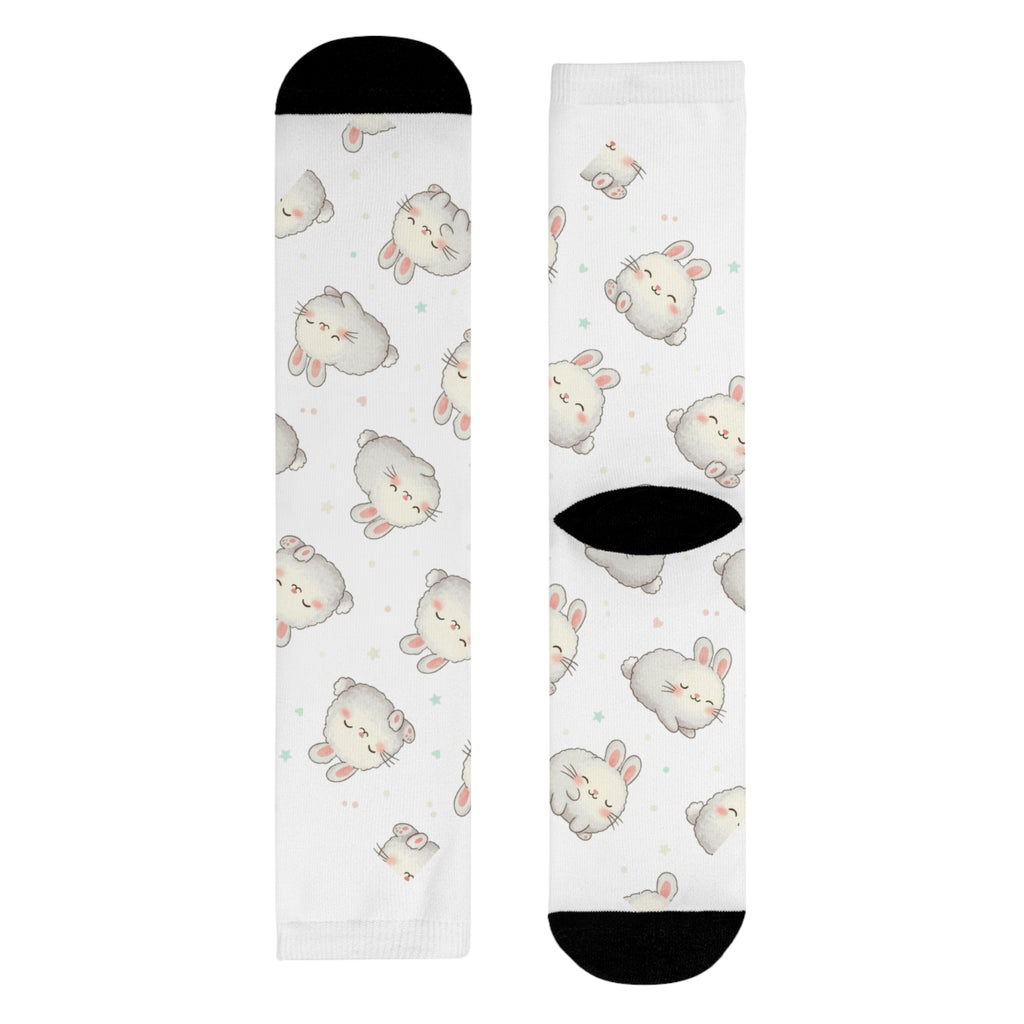 Cute Bunny Pattern Crew socks – Sublimated White Cotton Socks with Adorable Rabbit Faces