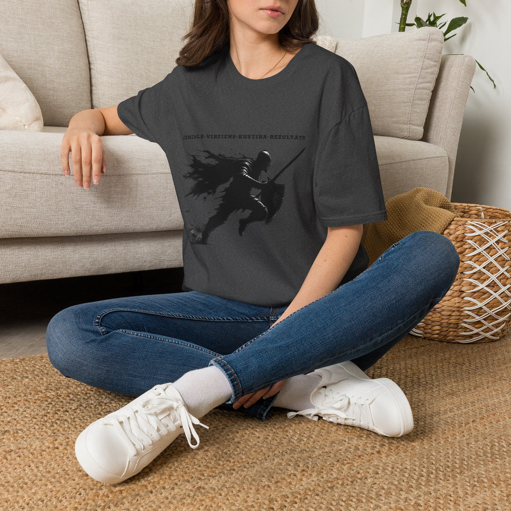 Samurai Silhouette T-Shirt — 'Iemesls‑Virziens‑Kustība‑Rezultāts' Inspirational Graphic Tee