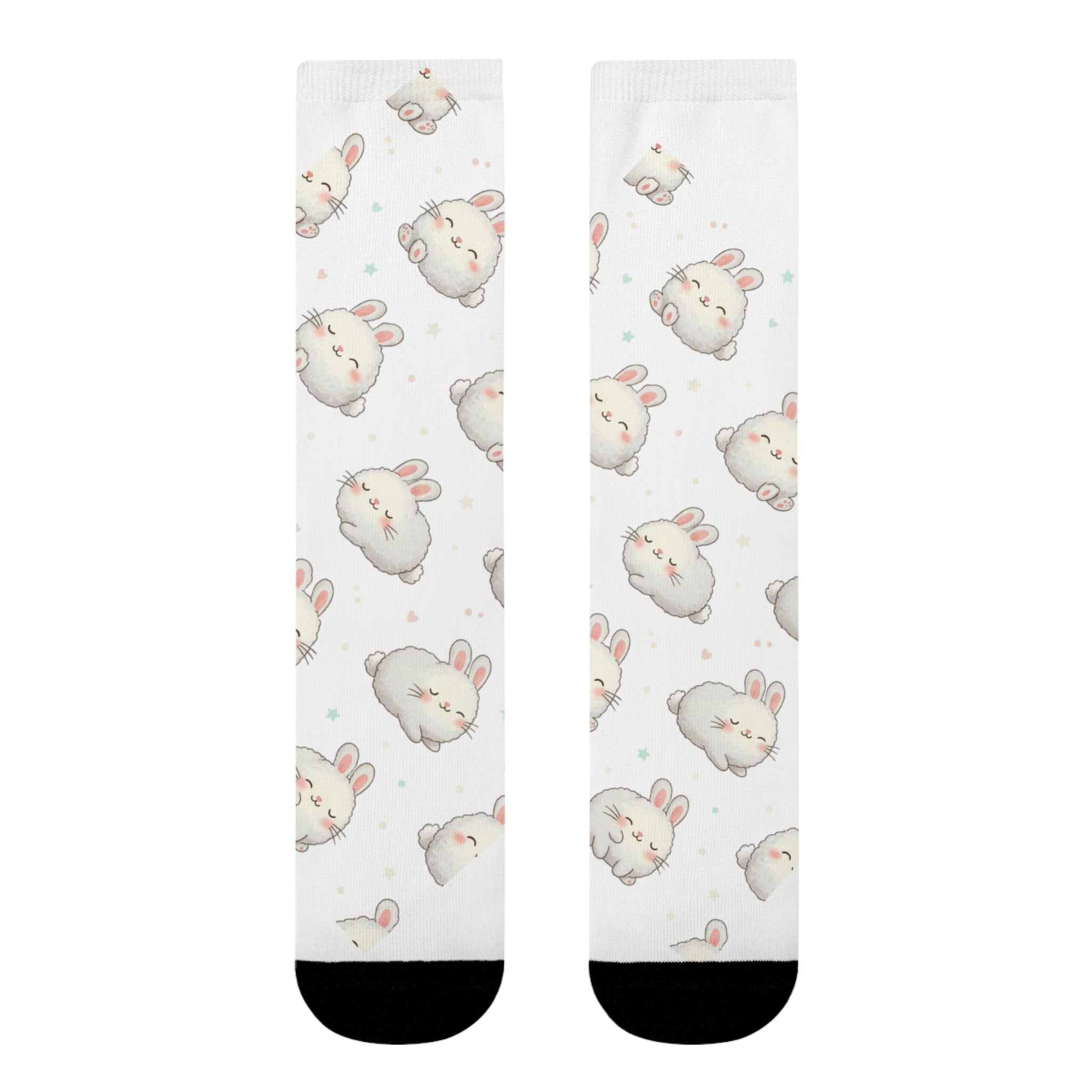 Cute Bunny Pattern Crew socks – Sublimated White Cotton Socks with Adorable Rabbit Faces