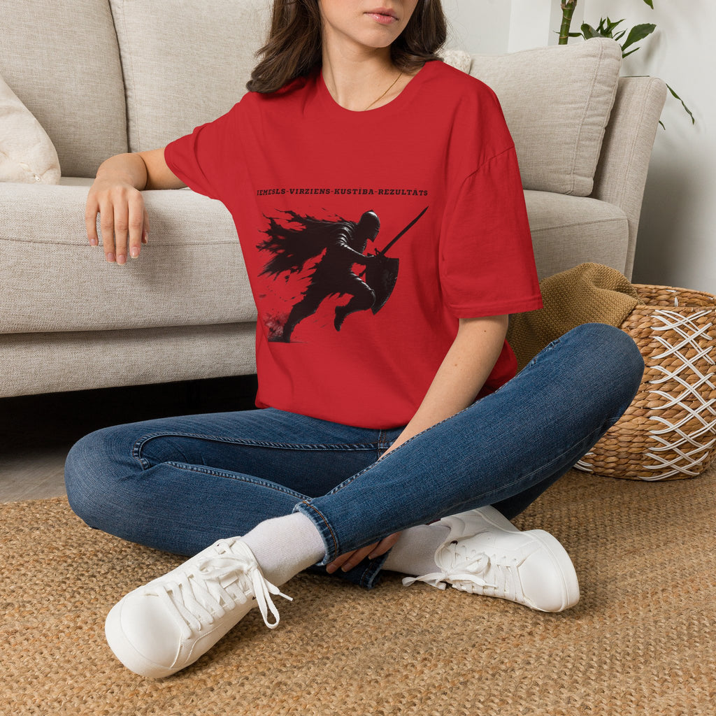 Samurai Silhouette T-Shirt — 'Iemesls‑Virziens‑Kustība‑Rezultāts' Inspirational Graphic Tee
