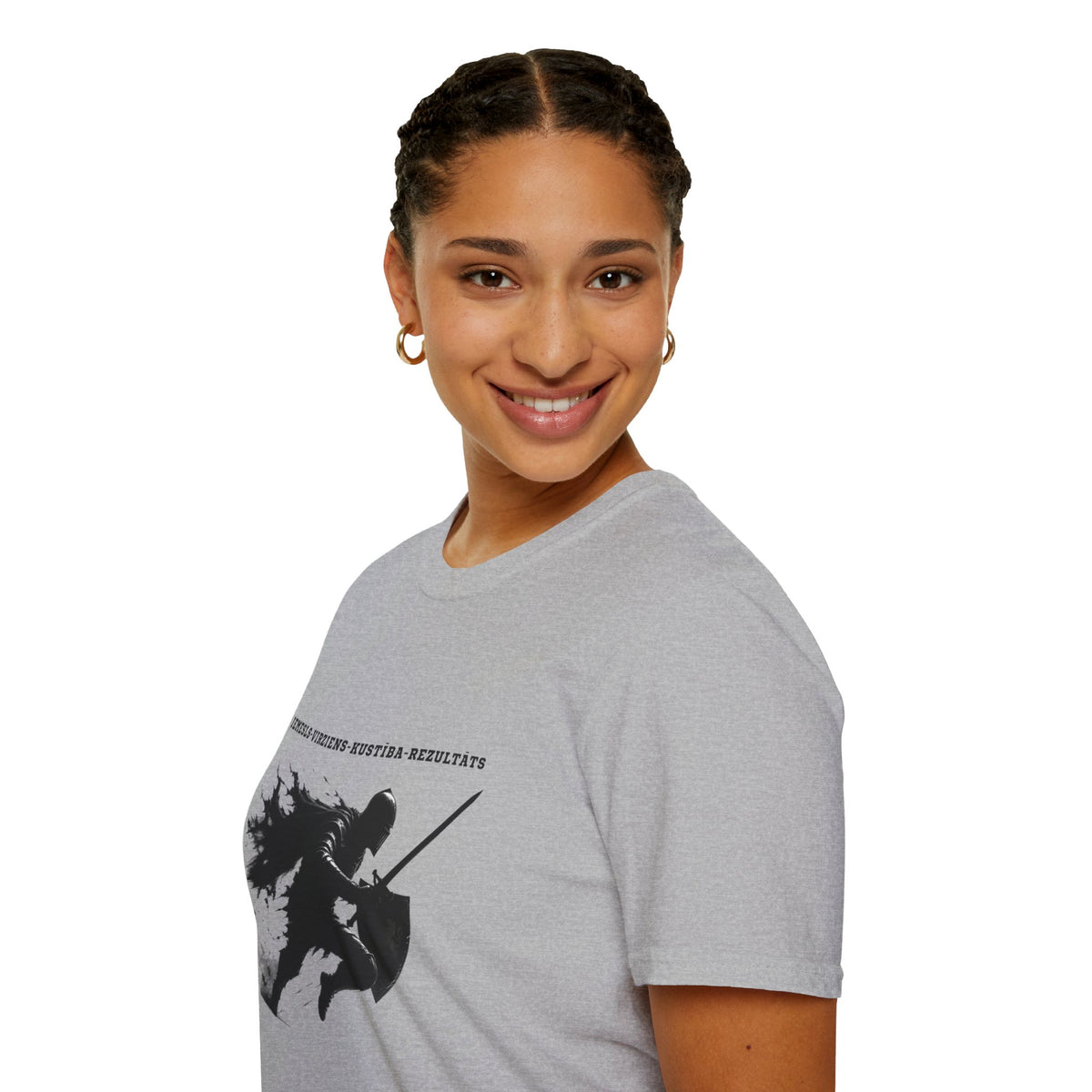 Samurai Silhouette T-Shirt — 'Iemesls‑Virziens‑Kustība‑Rezultāts' Inspirational Graphic Tee
