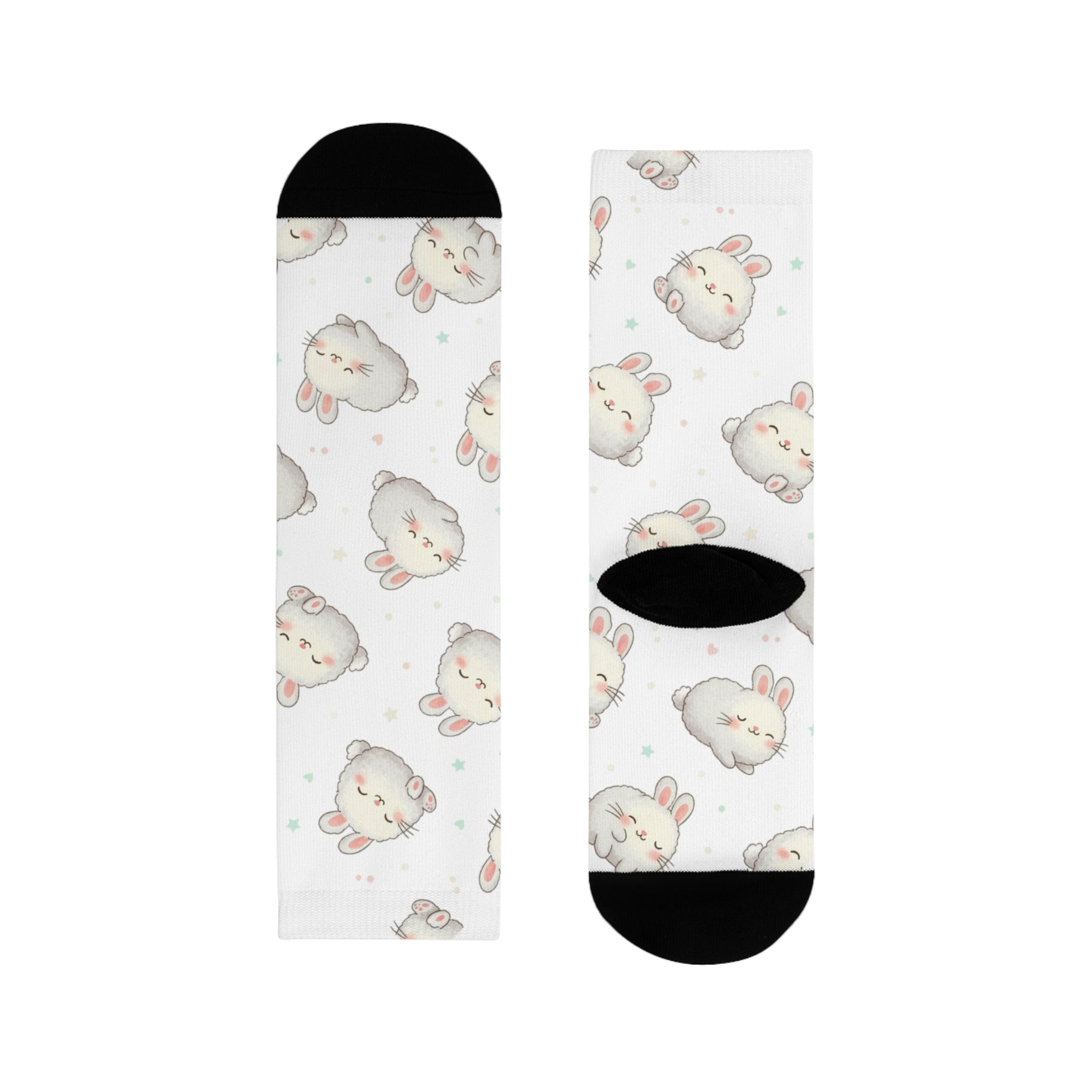 Cute Bunny Pattern Crew socks – Sublimated White Cotton Socks with Adorable Rabbit Faces