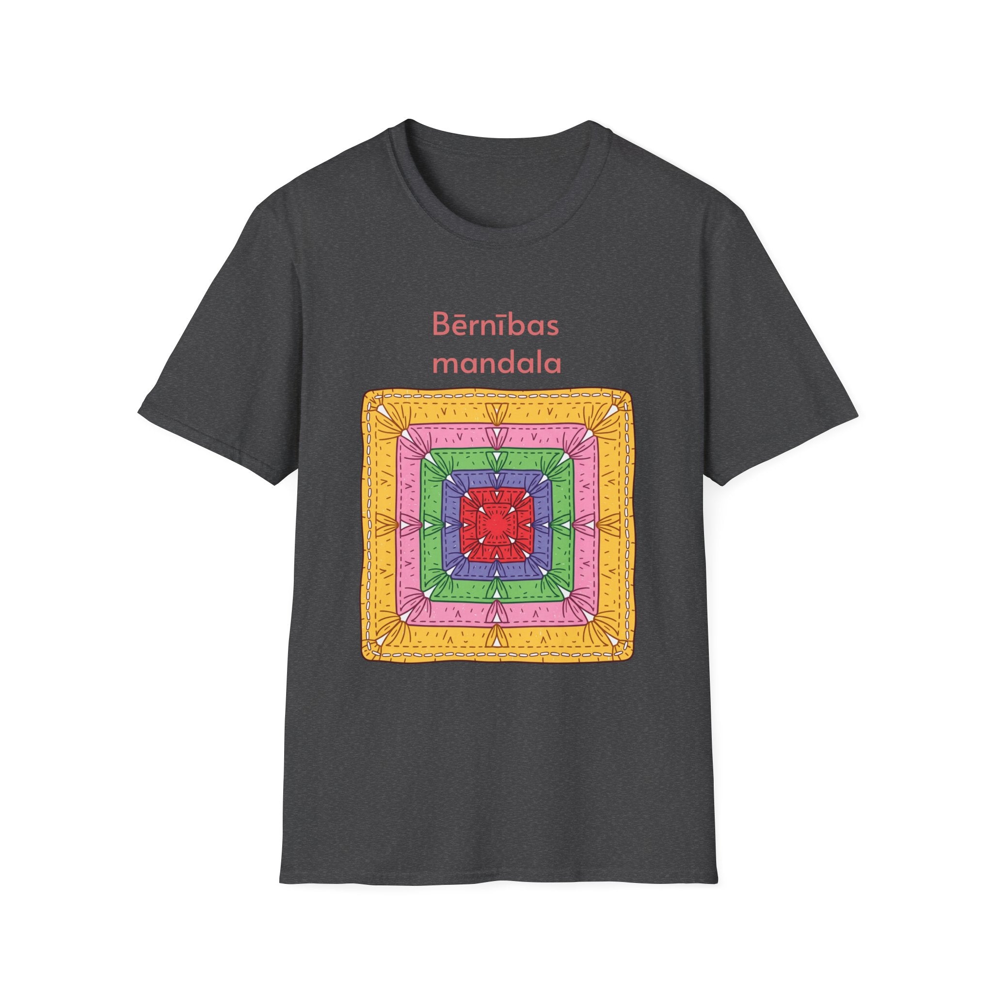 Mandala Graphic T-Shirt — 'Bērnības mandala' Colorful Square Design