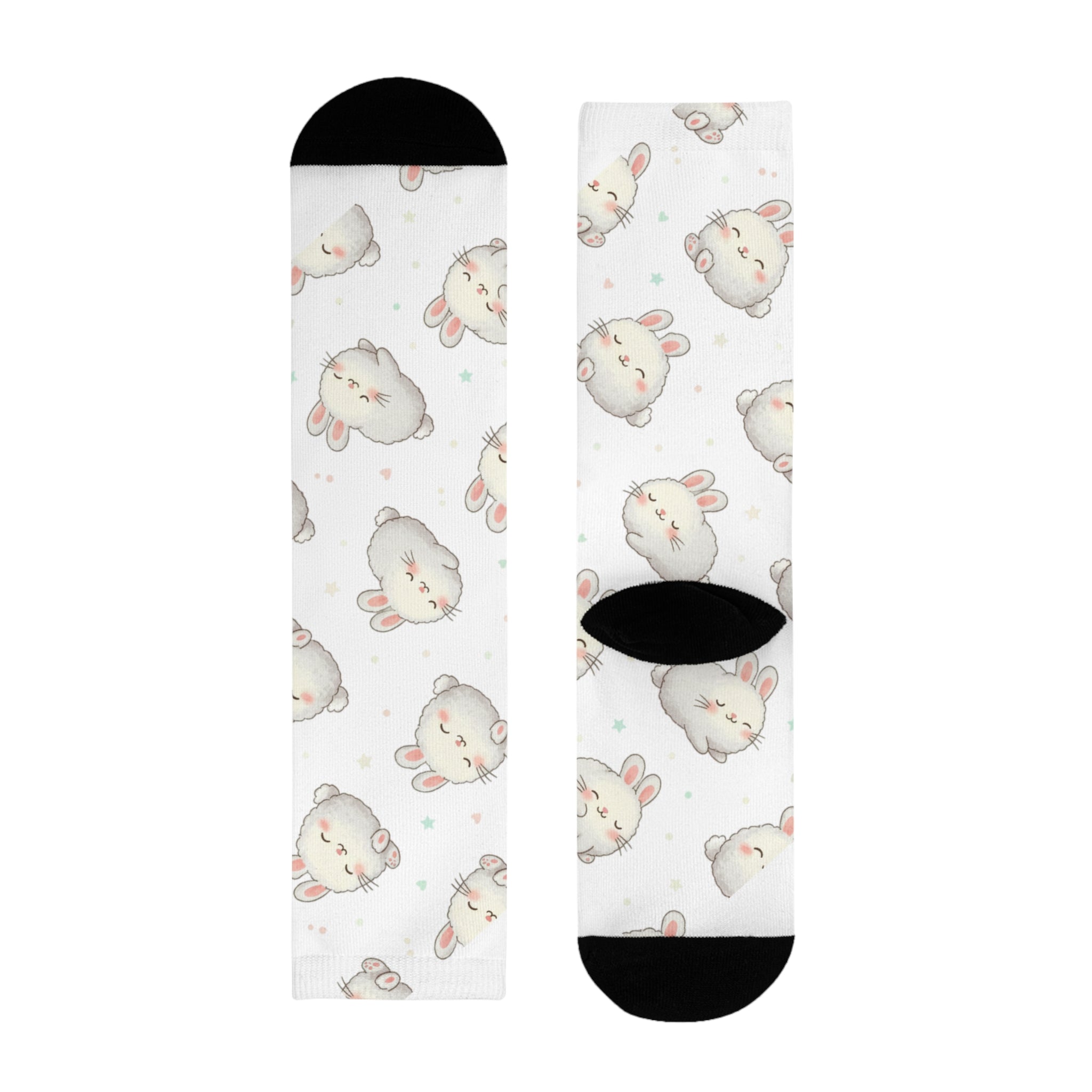 Cute Bunny Pattern Crew socks – Sublimated White Cotton Socks with Adorable Rabbit Faces