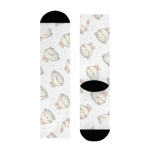 Cute Bunny Pattern Crew socks – Sublimated White Cotton Socks with Adorable Rabbit Faces