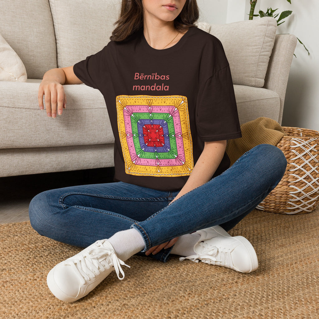 Mandala Graphic T-Shirt — 'Bērnības mandala' Colorful Square Design