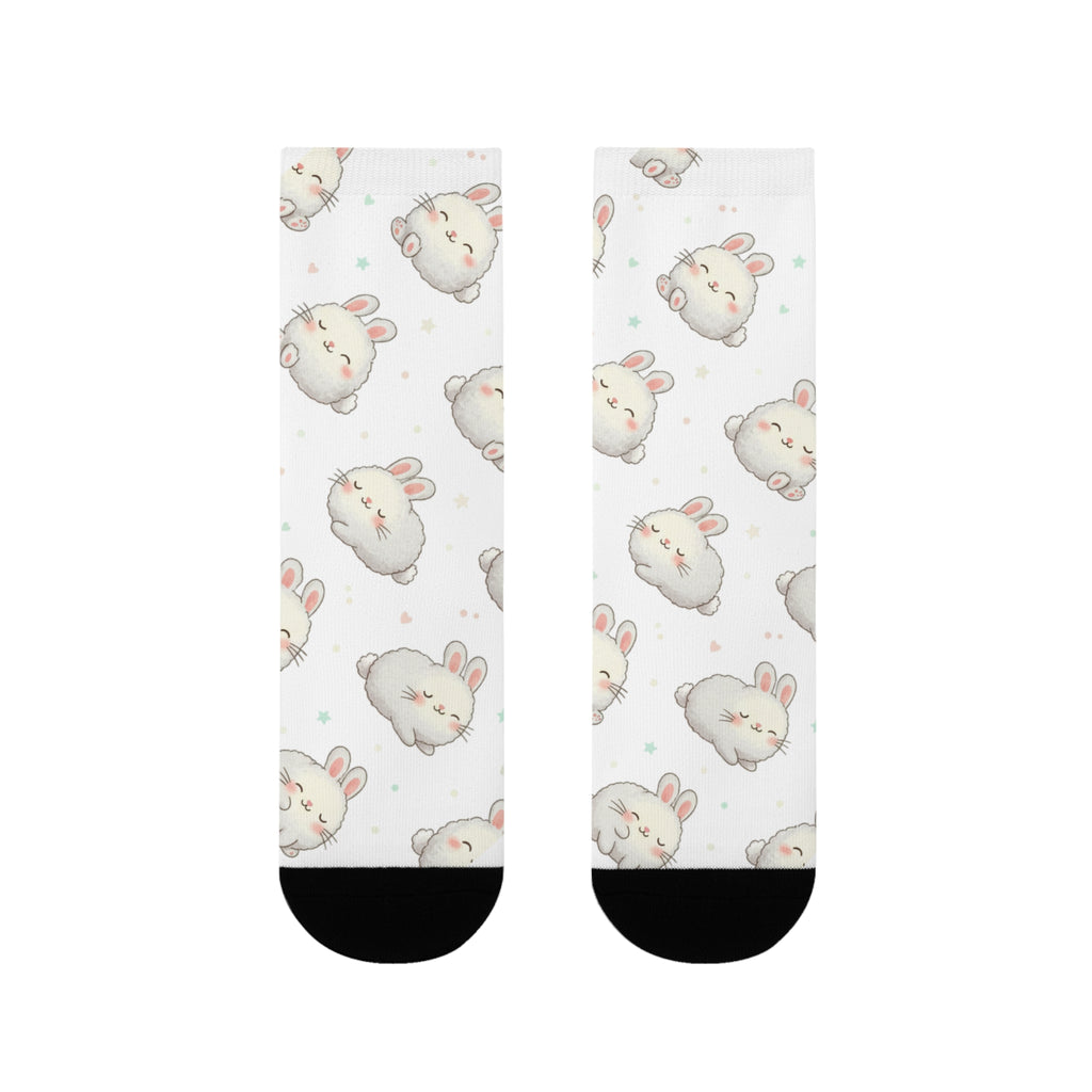 Cute Bunny Pattern Crew socks – Sublimated White Cotton Socks with Adorable Rabbit Faces