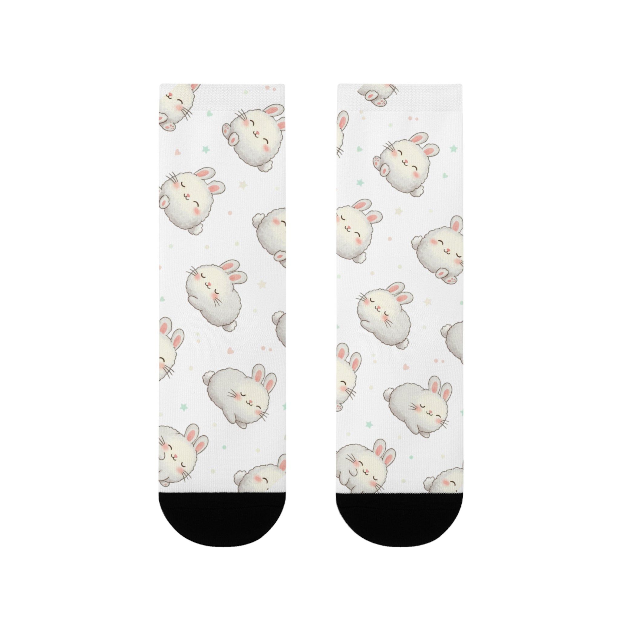Cute Bunny Pattern Crew socks – Sublimated White Cotton Socks with Adorable Rabbit Faces