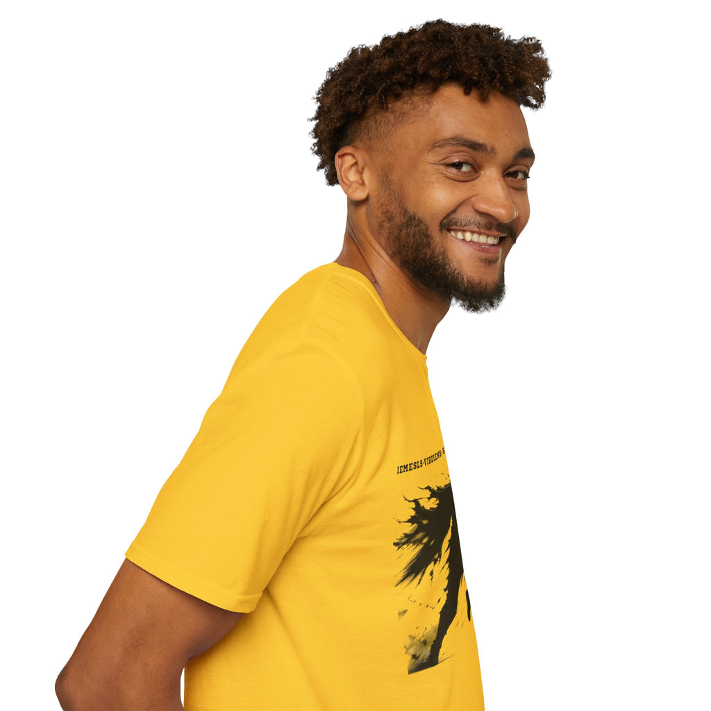 Samurai Silhouette T-Shirt — 'Iemesls‑Virziens‑Kustība‑Rezultāts' Inspirational Graphic Tee