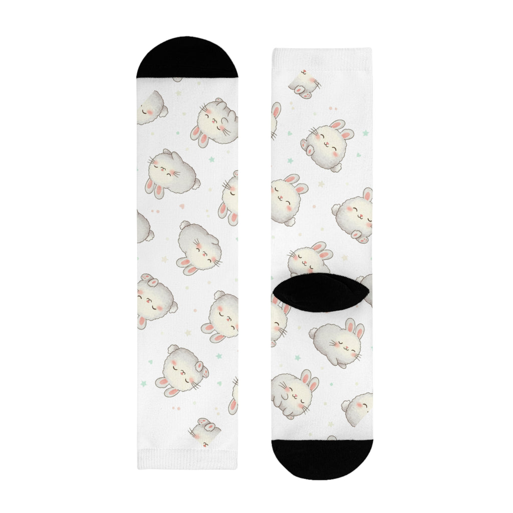 Cute Bunny Pattern Crew socks – Sublimated White Cotton Socks with Adorable Rabbit Faces