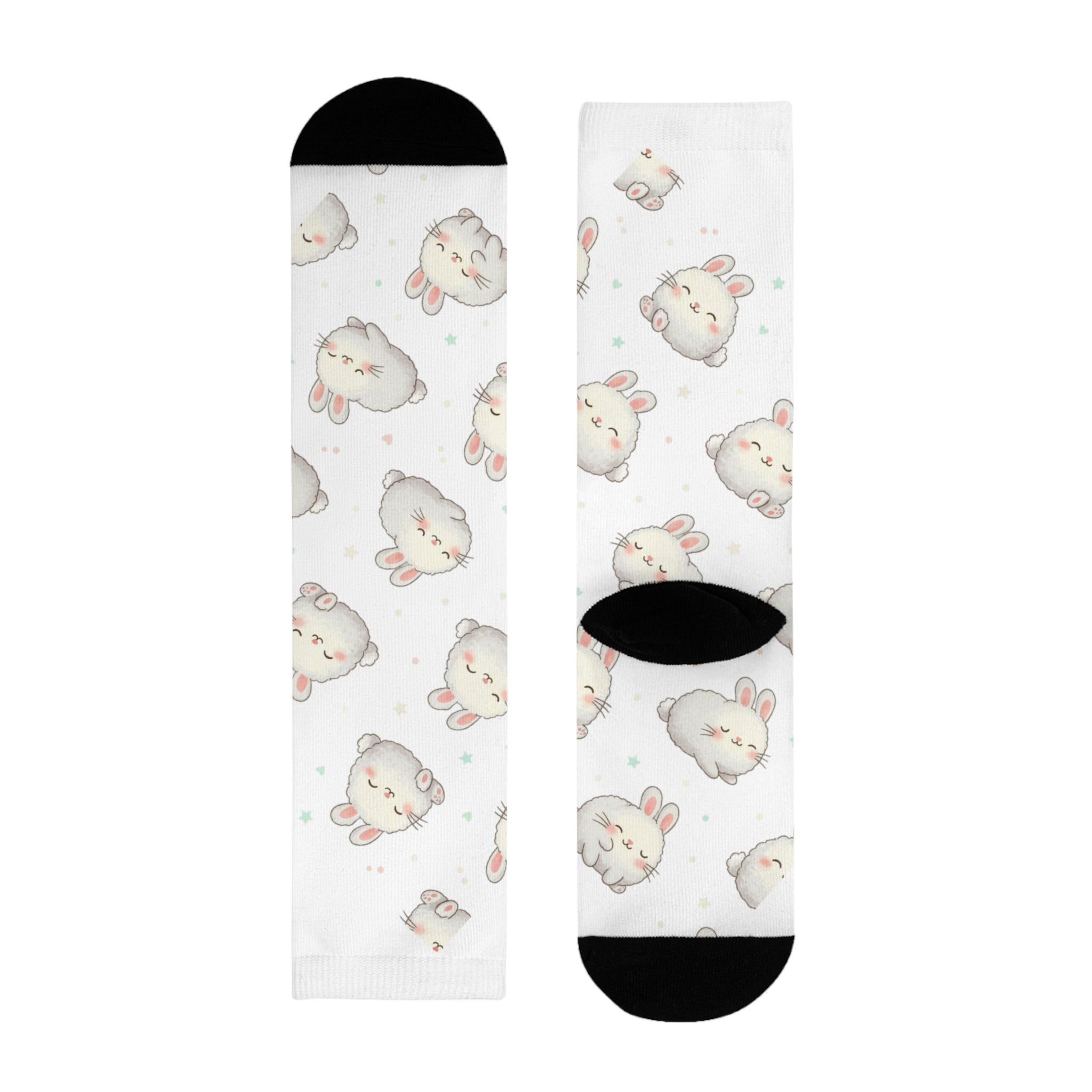 Cute Bunny Pattern Crew socks – Sublimated White Cotton Socks with Adorable Rabbit Faces