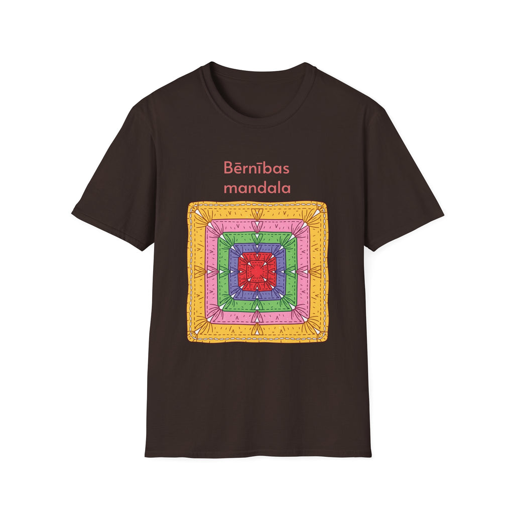 Mandala Graphic T-Shirt — 'Bērnības mandala' Colorful Square Design