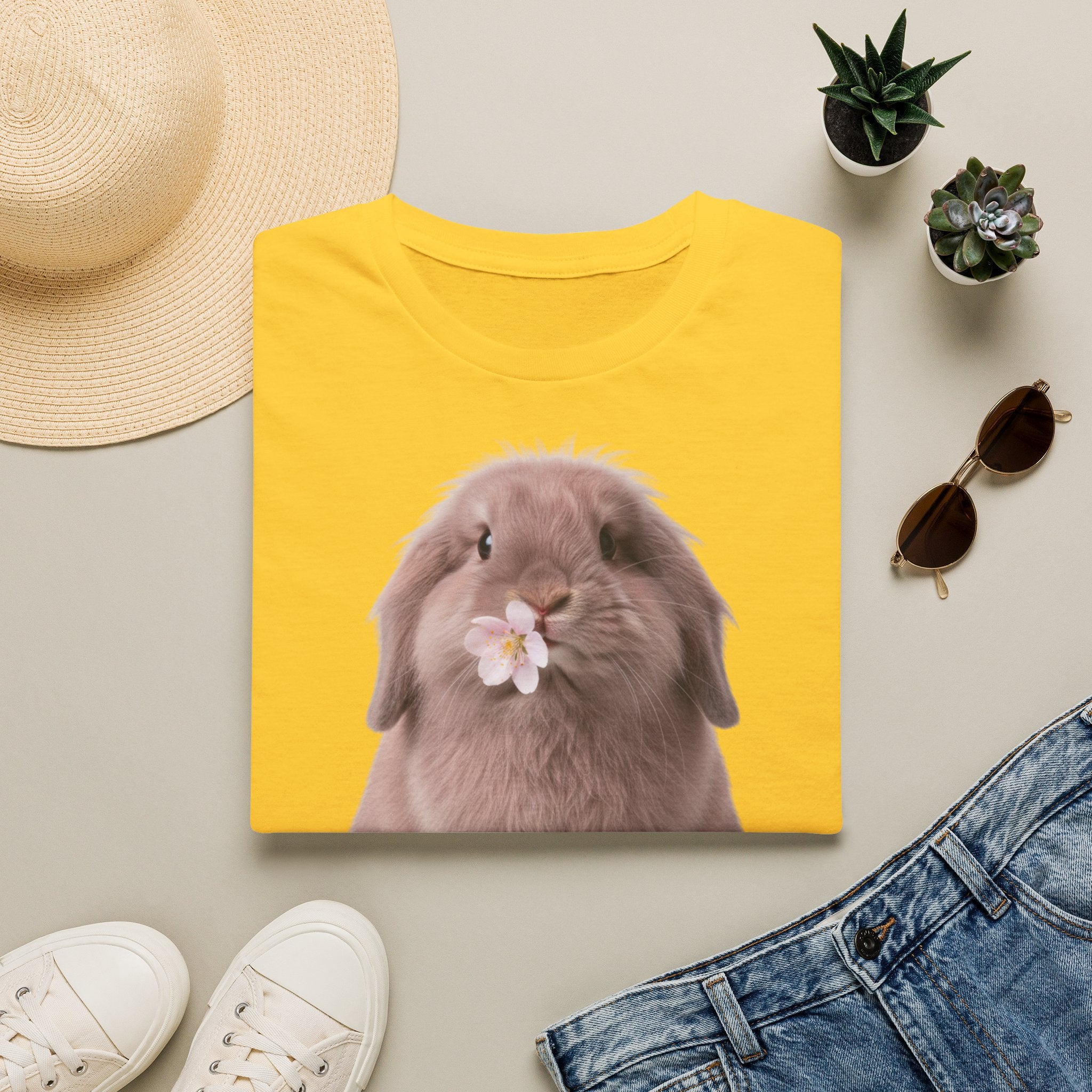 Cute Bunny T-Shirt — Lop Rabbit with Flower Graphic
