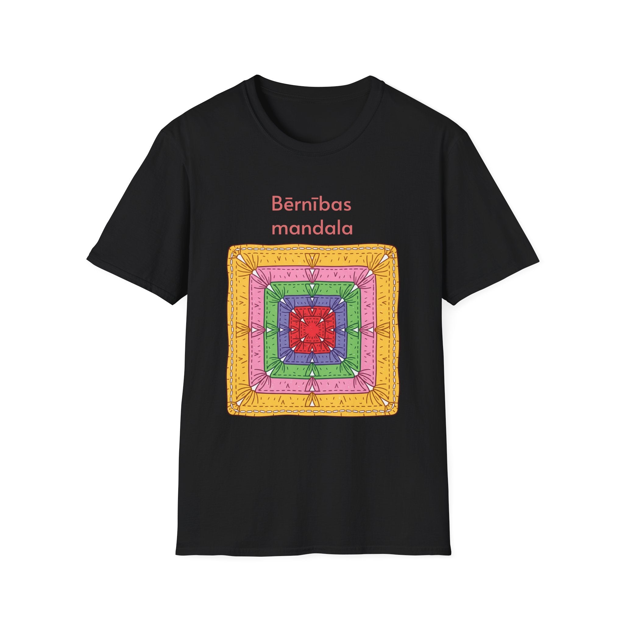Mandala Graphic T-Shirt — 'Bērnības mandala' Colorful Square Design