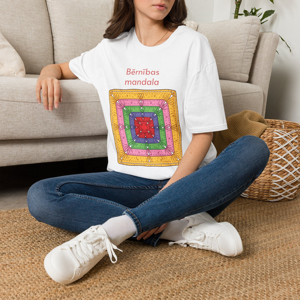 Mandala Graphic T-Shirt — 'Bērnības mandala' Colorful Square Design
