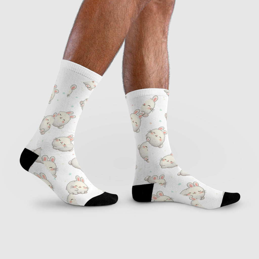 Cute Bunny Pattern Crew socks – Sublimated White Cotton Socks with Adorable Rabbit Faces