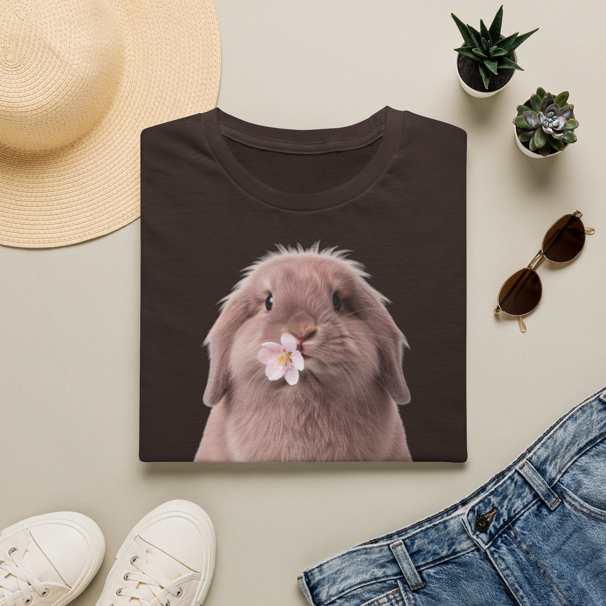 Cute Bunny T-Shirt — Lop Rabbit with Flower Graphic