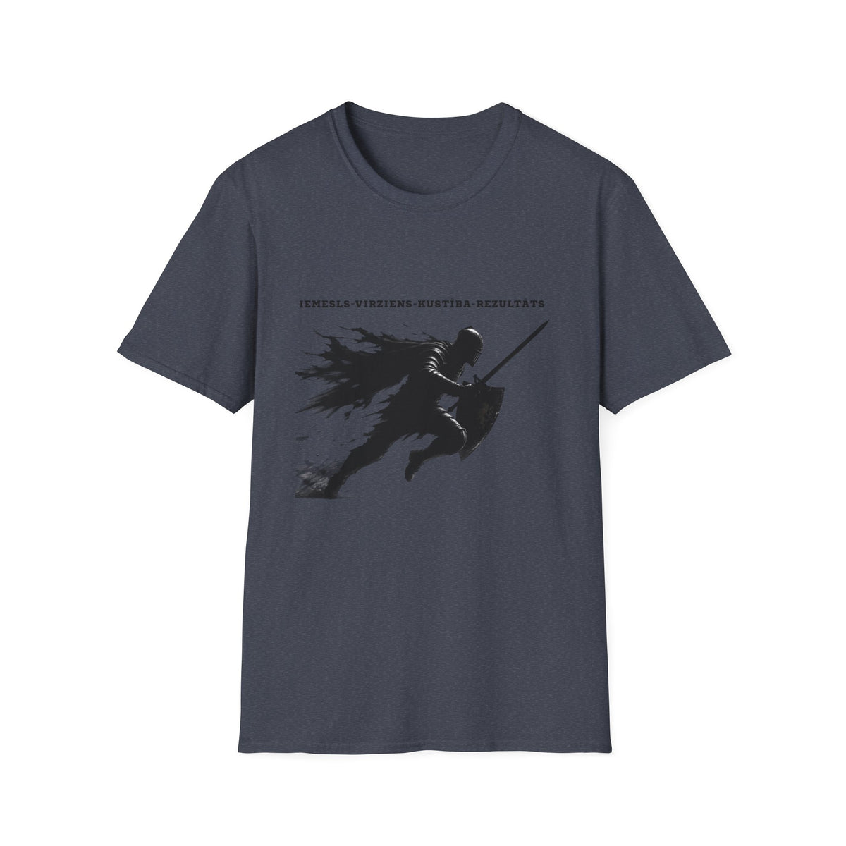 Samurai Silhouette T-Shirt — 'Iemesls‑Virziens‑Kustība‑Rezultāts' Inspirational Graphic Tee