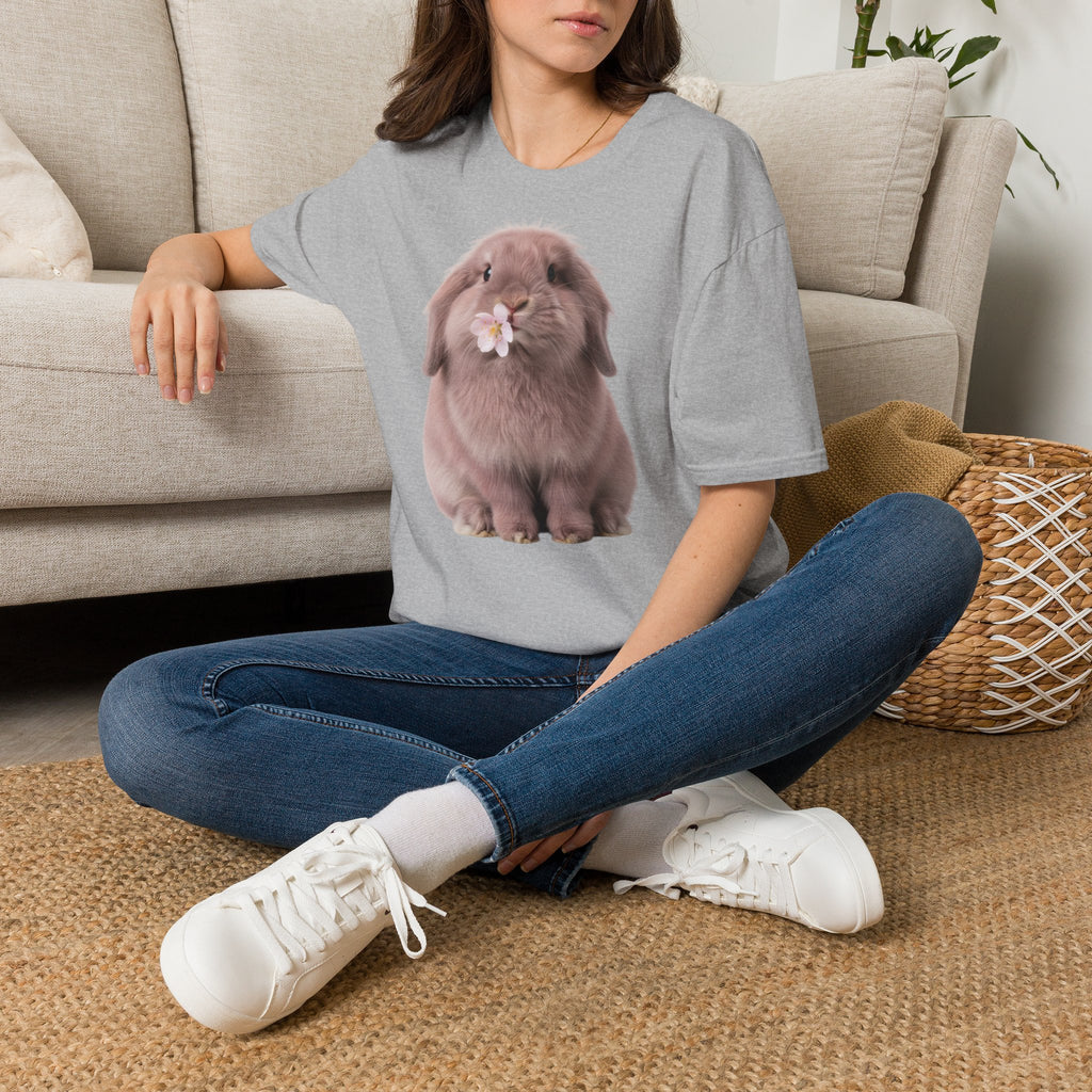 Cute Bunny T-Shirt — Lop Rabbit with Flower Graphic