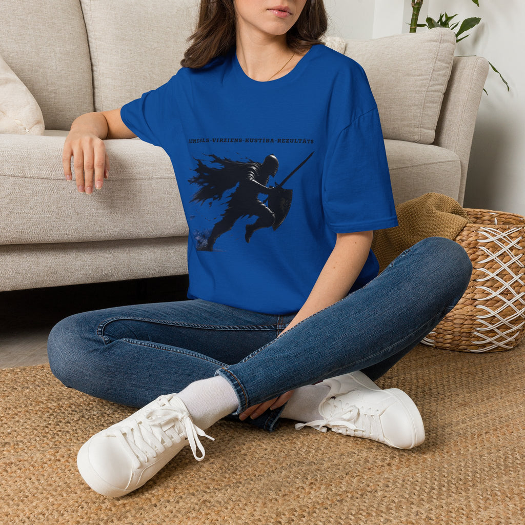 Samurai Silhouette T-Shirt — 'Iemesls‑Virziens‑Kustība‑Rezultāts' Inspirational Graphic Tee