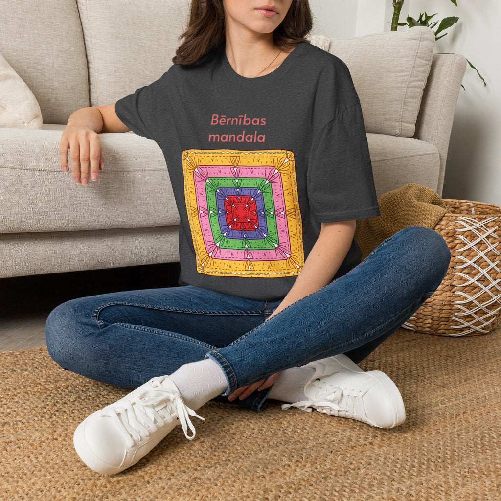 Mandala Graphic T-Shirt — 'Bērnības mandala' Colorful Square Design