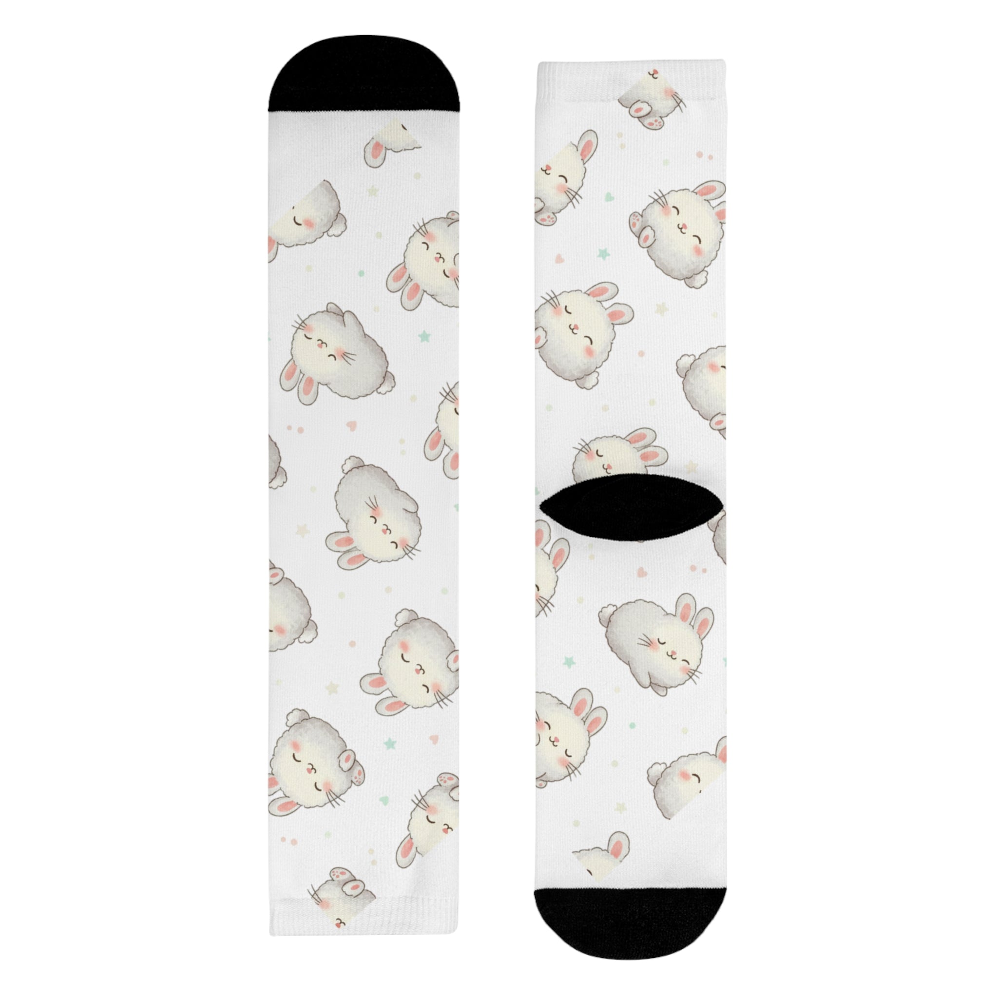 Cute Bunny Pattern Crew socks – Sublimated White Cotton Socks with Adorable Rabbit Faces