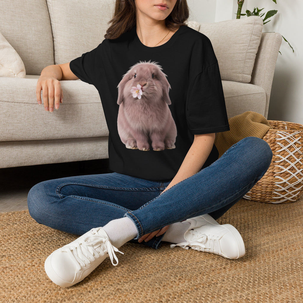 Cute Bunny T-Shirt — Lop Rabbit with Flower Graphic