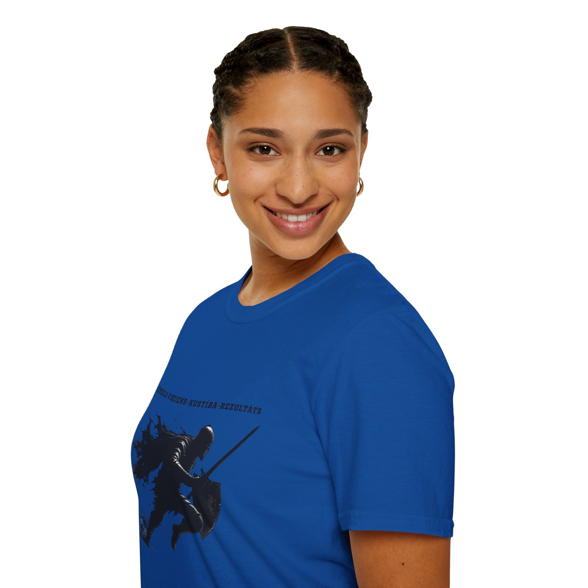 Samurai Silhouette T-Shirt — 'Iemesls‑Virziens‑Kustība‑Rezultāts' Inspirational Graphic Tee